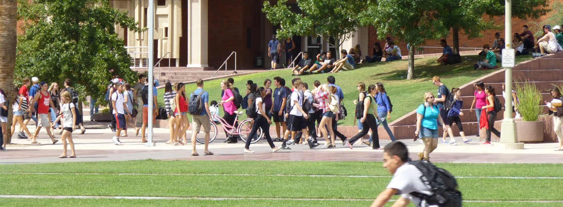 Students at Alumni Plaza